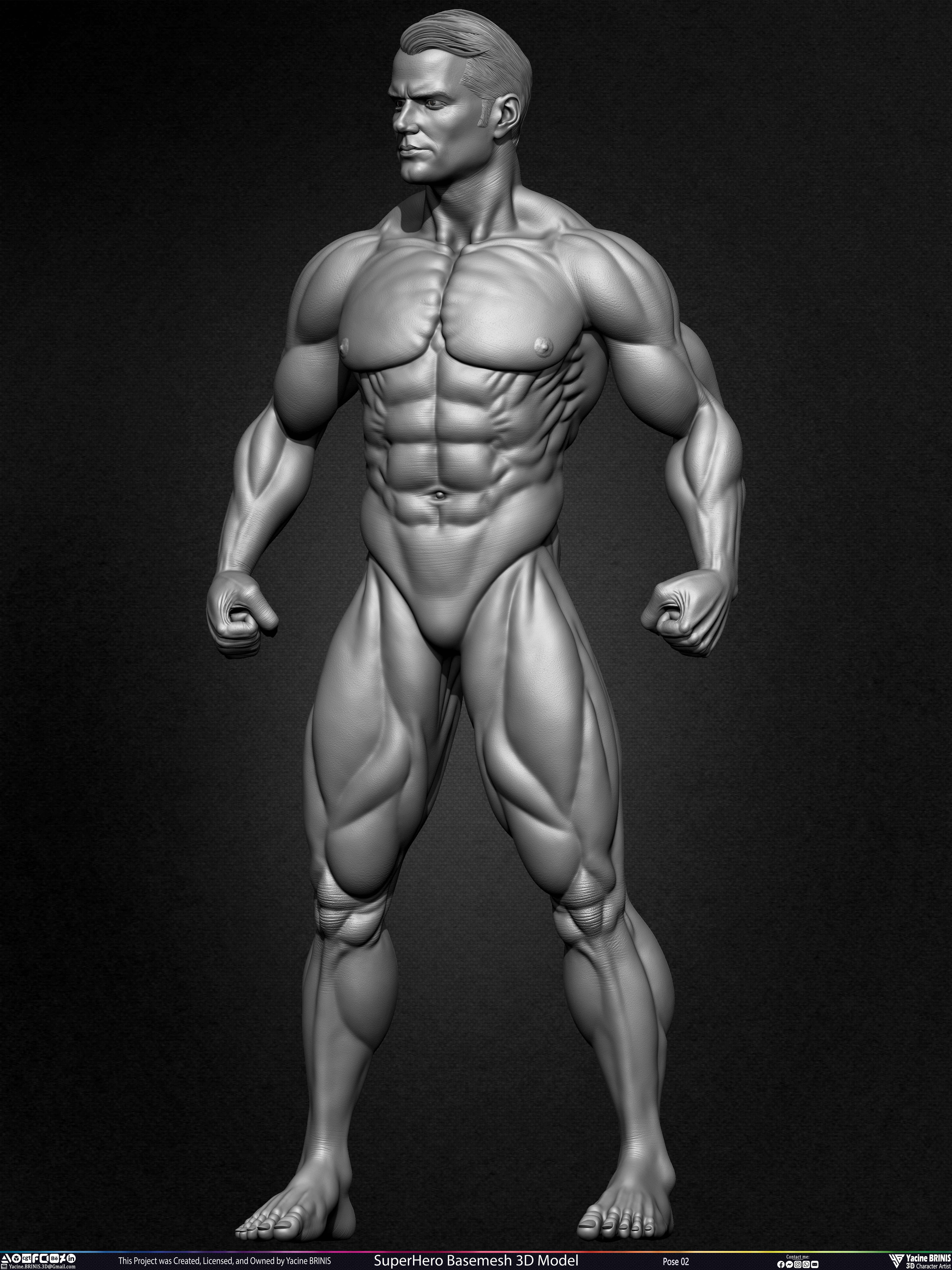 Super-Hero Basemesh 3D Model - Henry Cavill- Man of Steel - Superman - Pose 02 Sculpted by Yacine BRINIS Set 013