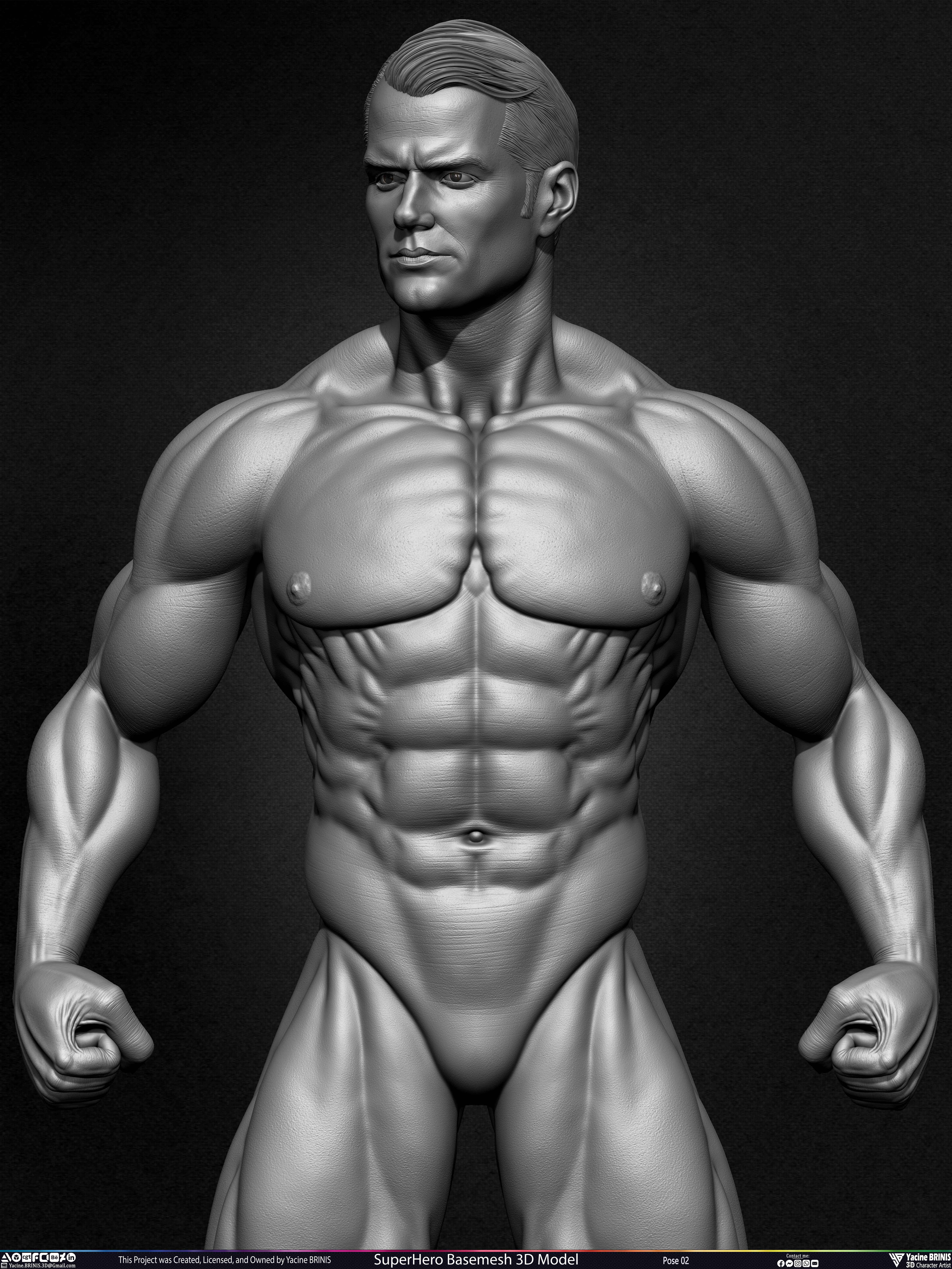 Super-Hero Basemesh 3D Model - Henry Cavill- Man of Steel - Superman - Pose 02 Sculpted by Yacine BRINIS Set 014
