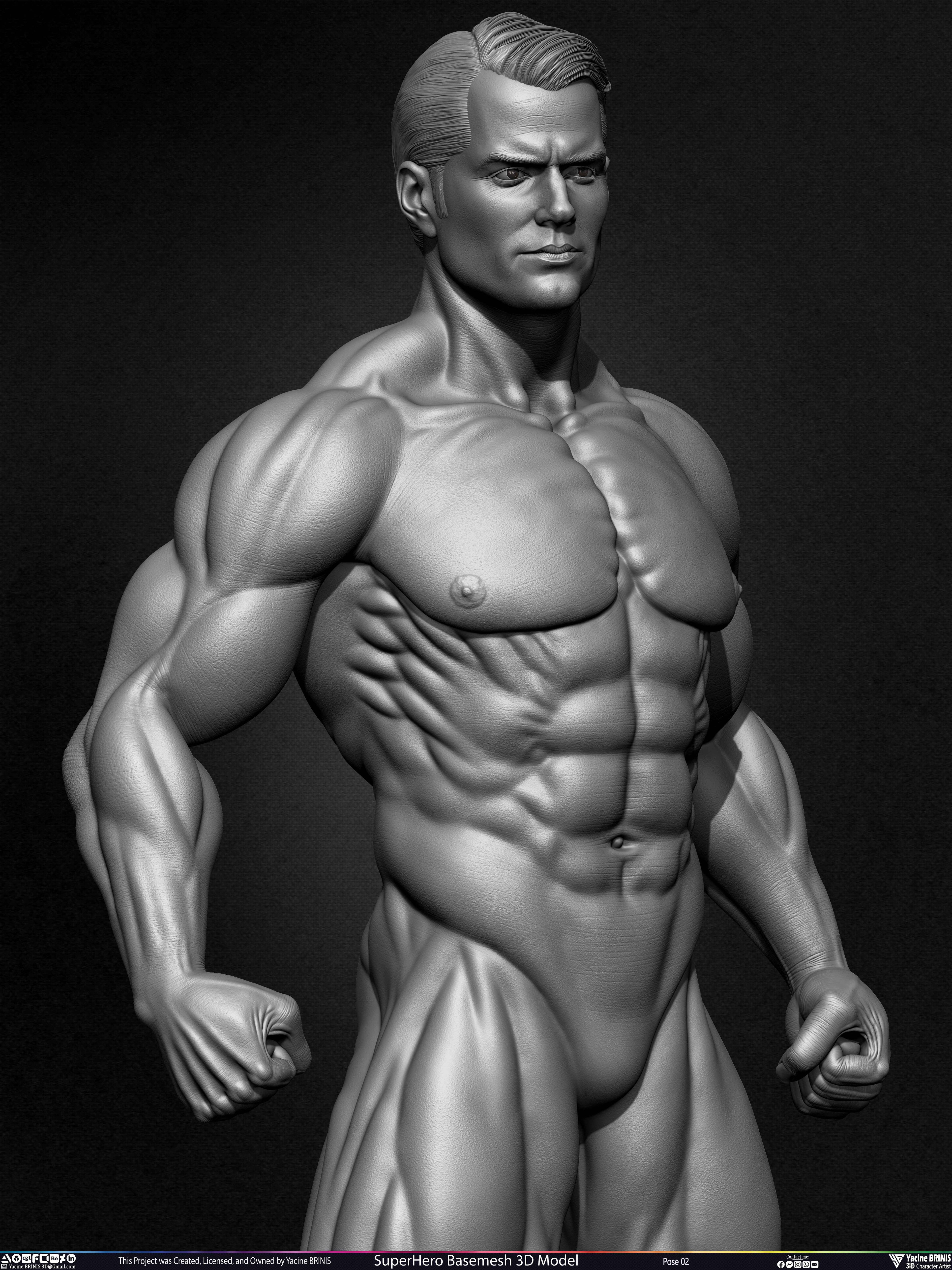 Super-Hero Basemesh 3D Model - Henry Cavill- Man of Steel - Superman - Pose 02 Sculpted by Yacine BRINIS Set 016