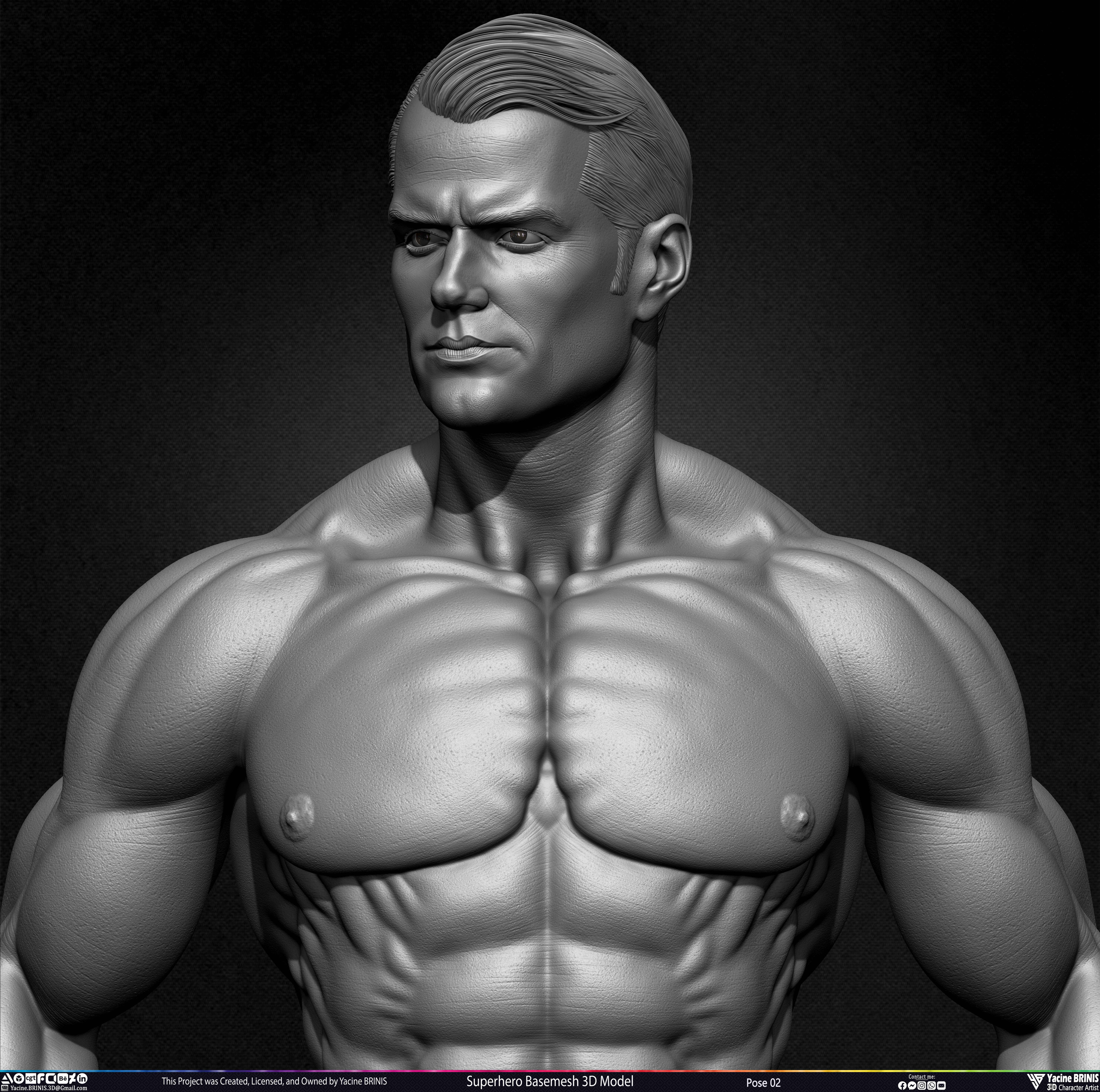 Super-Hero Basemesh 3D Model - Henry Cavill- Man of Steel - Superman - Pose 02 Sculpted by Yacine BRINIS Set 017