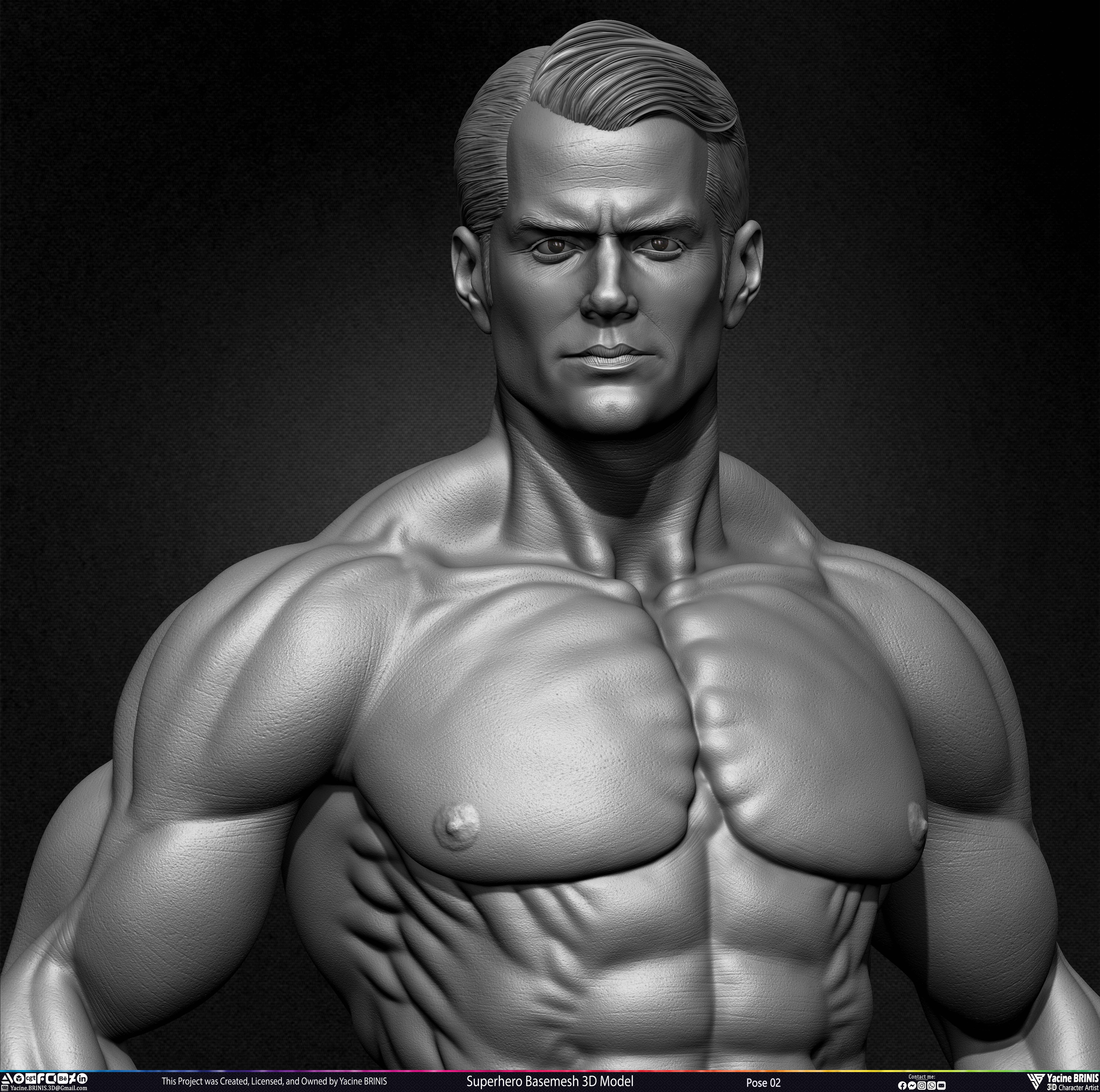 Super-Hero Basemesh 3D Model - Henry Cavill- Man of Steel - Superman - Pose 02 Sculpted by Yacine BRINIS Set 018