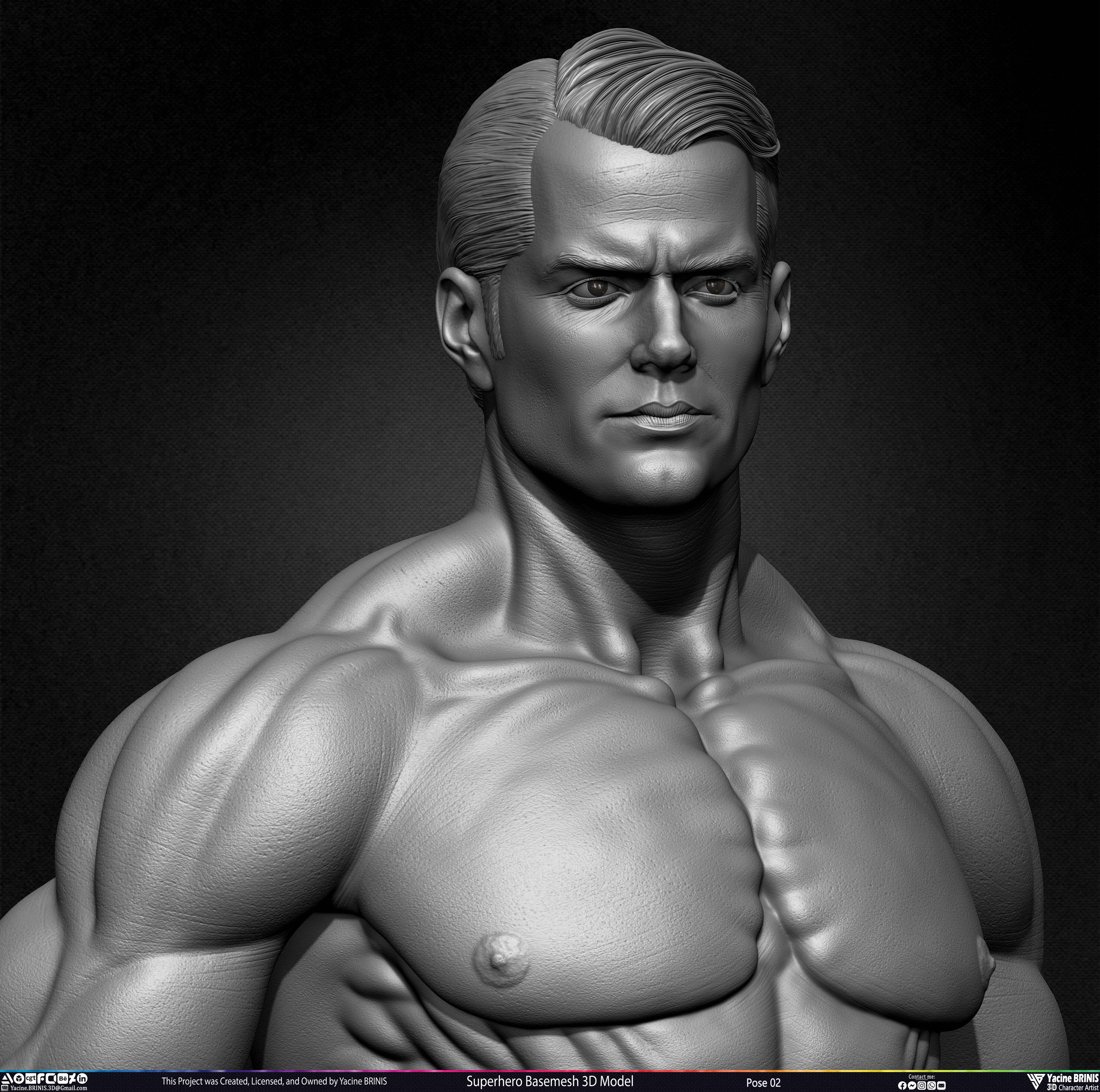 Super-Hero Basemesh 3D Model - Henry Cavill- Man of Steel - Superman - Pose 02 Sculpted by Yacine BRINIS Set 019