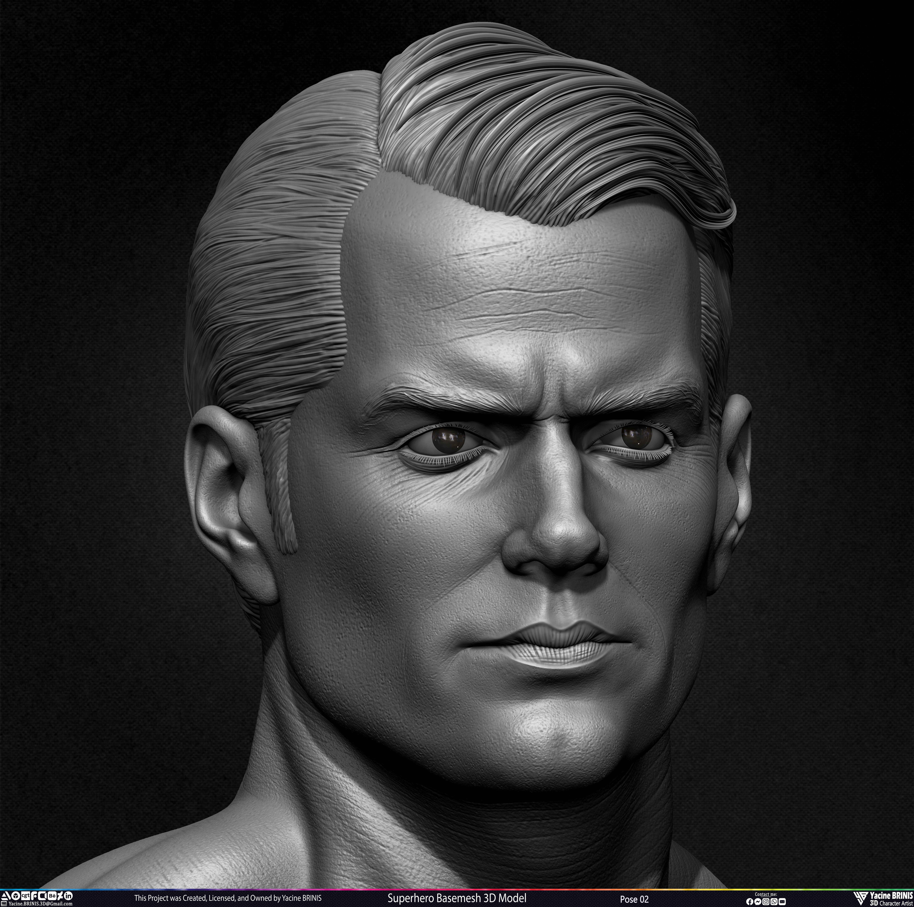 Super-Hero Basemesh 3D Model - Henry Cavill- Man of Steel - Superman - Pose 02 Sculpted by Yacine BRINIS Set 022