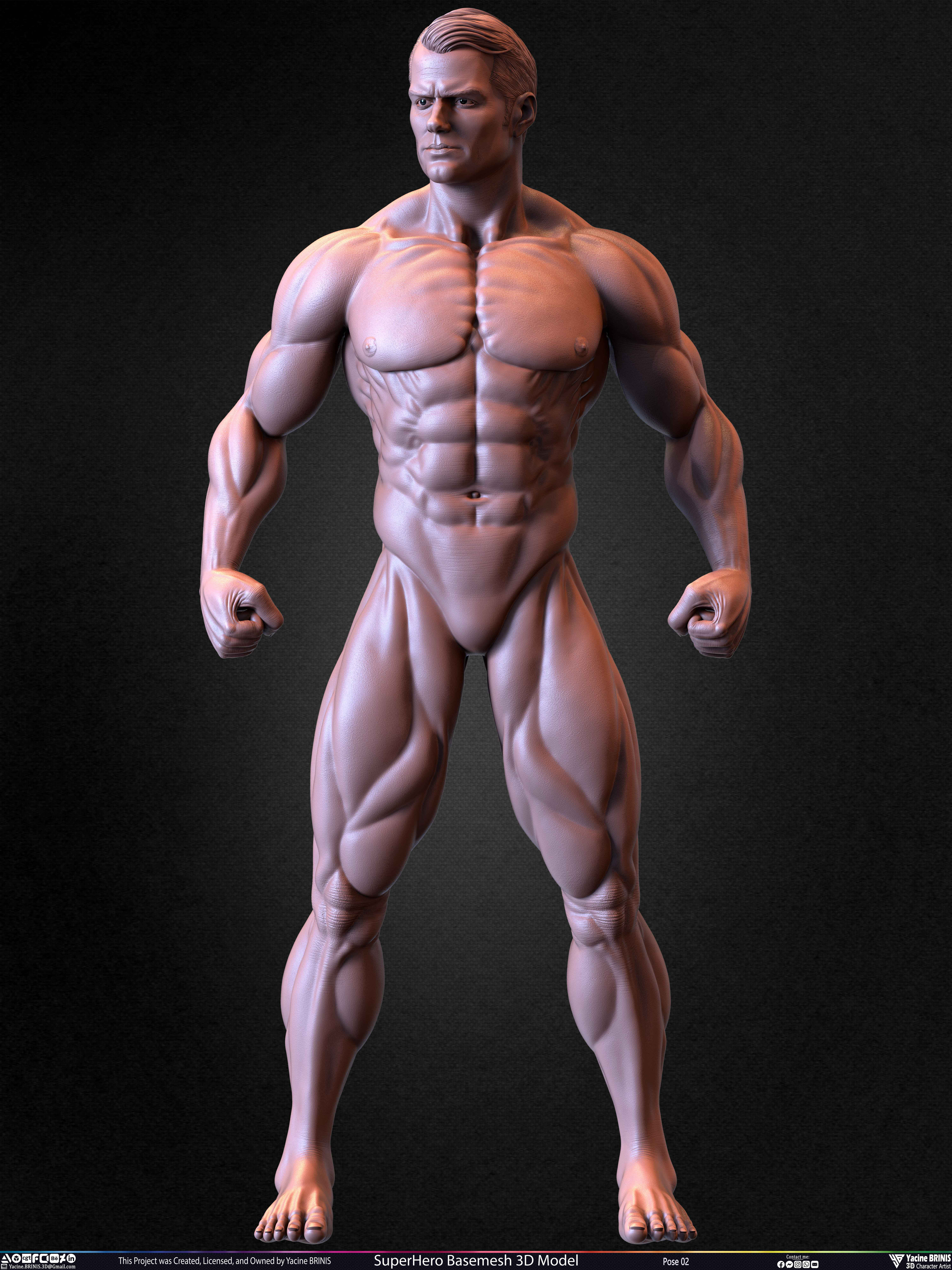 Super-Hero Basemesh 3D Model - Henry Cavill- Man of Steel - Superman - Pose 02 Sculpted by Yacine BRINIS Set 023