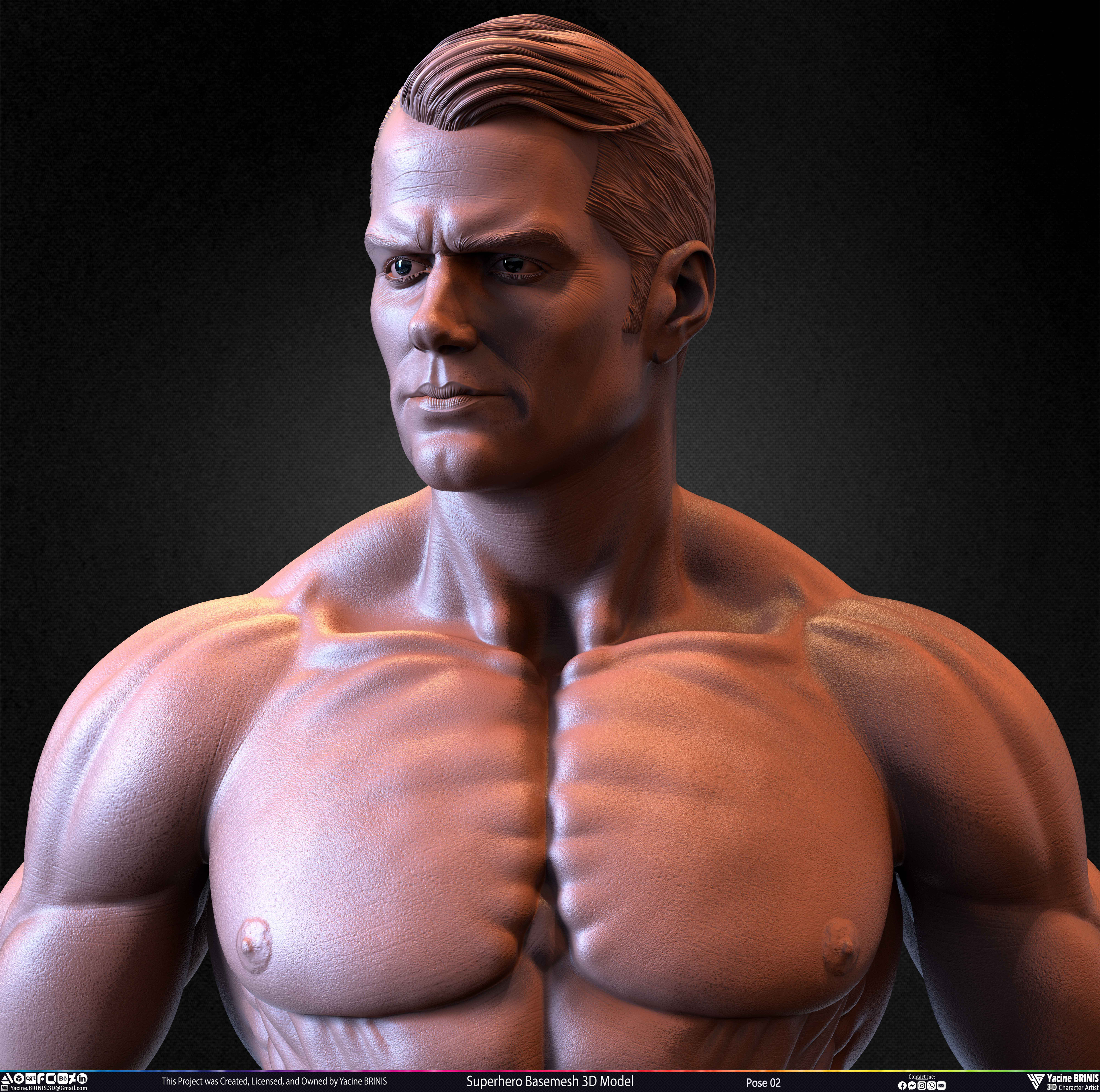 Super-Hero Basemesh 3D Model - Henry Cavill- Man of Steel - Superman - Pose 02 Sculpted by Yacine BRINIS Set 024