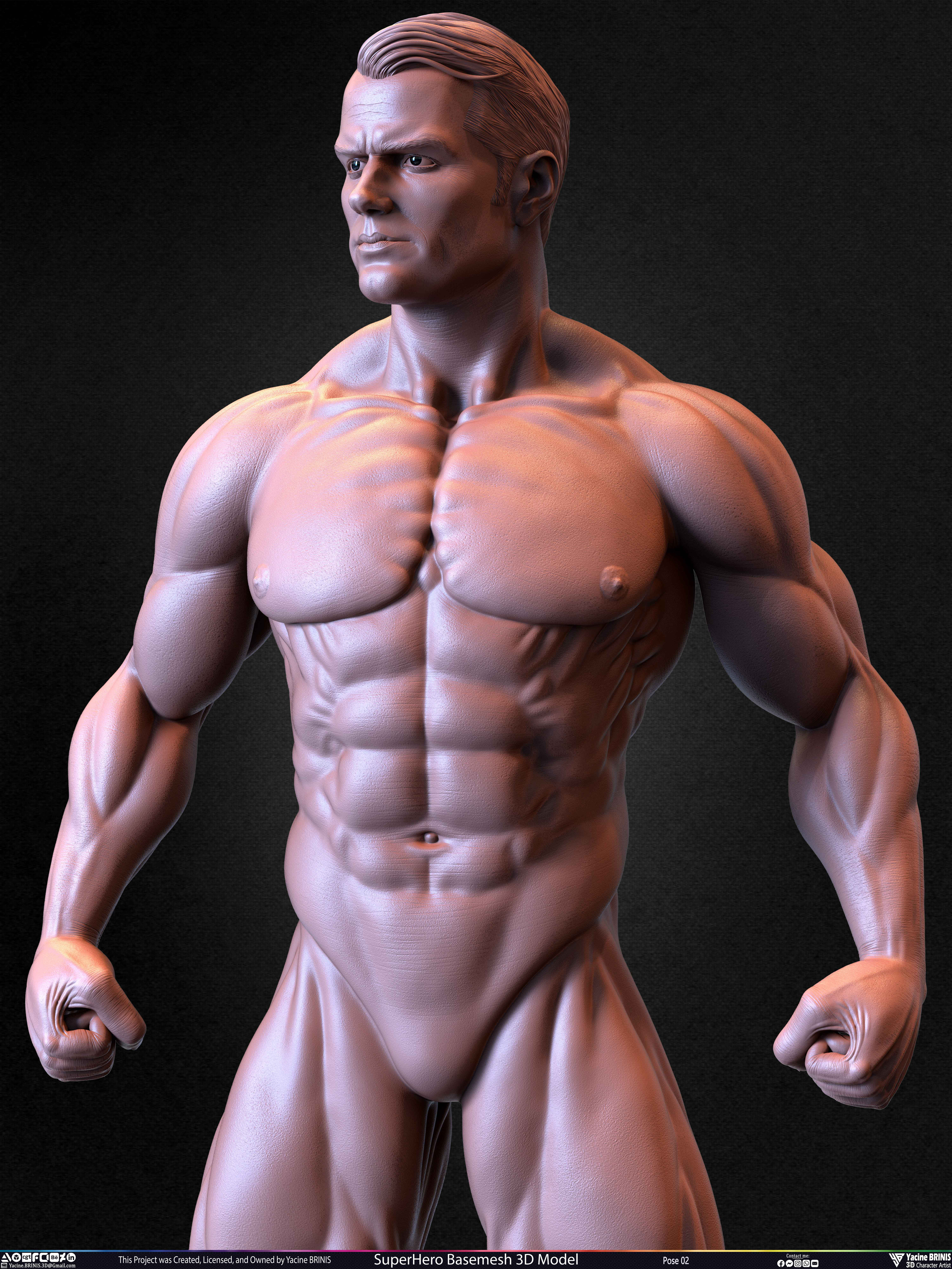 Super-Hero Basemesh 3D Model - Henry Cavill- Man of Steel - Superman - Pose 02 Sculpted by Yacine BRINIS Set 025