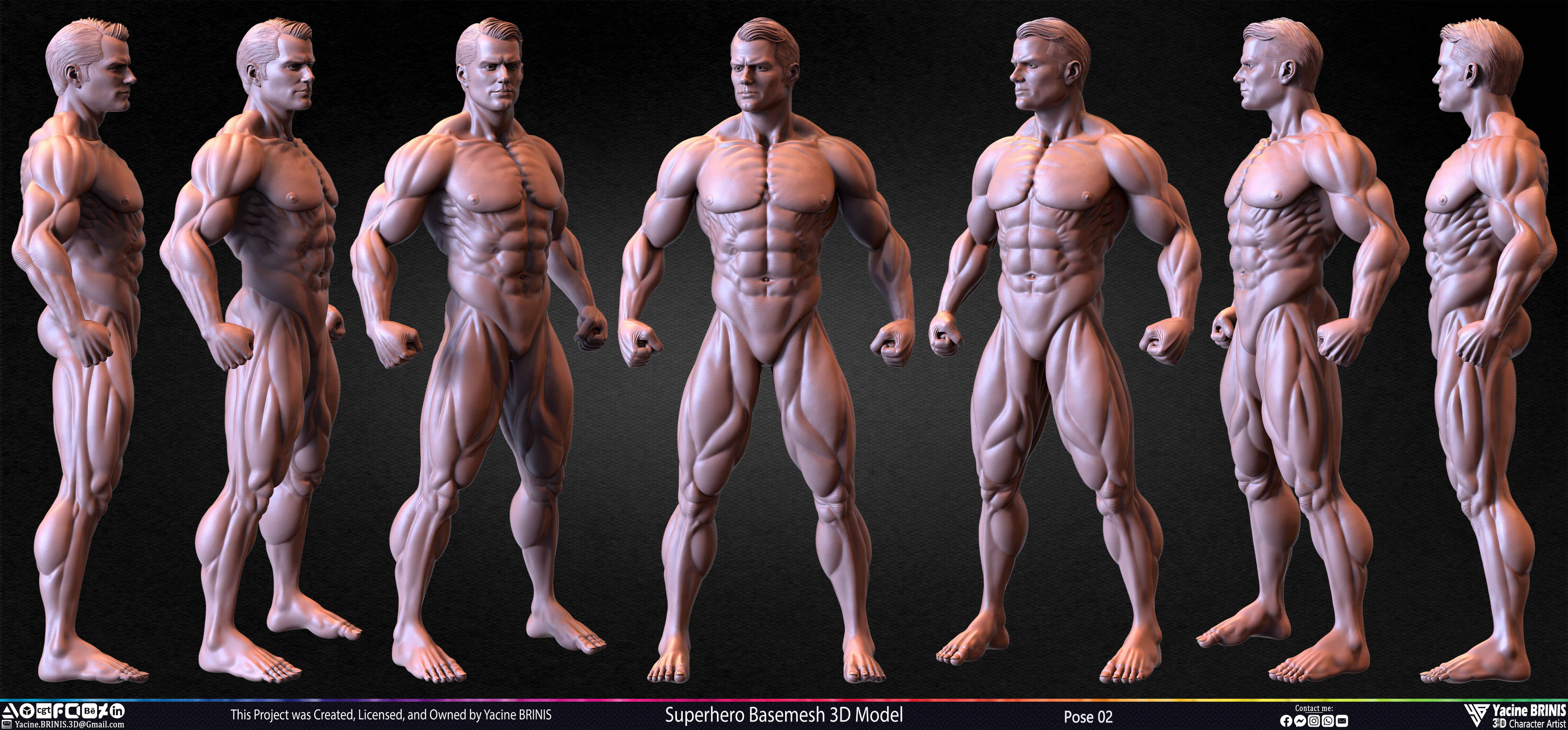 Super-Hero Basemesh 3D Model - Henry Cavill- Man of Steel - Superman - Pose 02 Sculpted by Yacine BRINIS Set 026