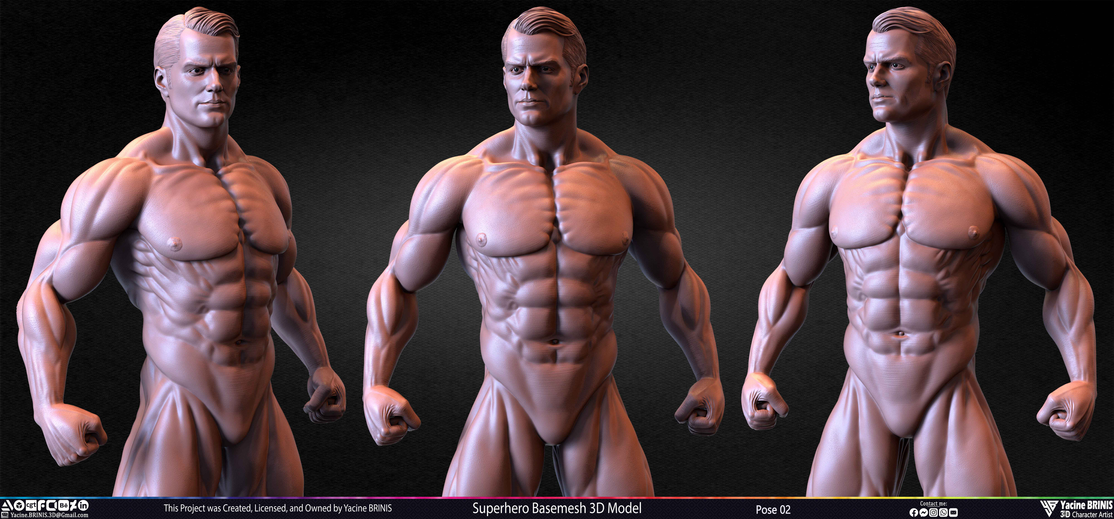 Super-Hero Basemesh 3D Model - Henry Cavill- Man of Steel - Superman - Pose 02 Sculpted by Yacine BRINIS Set 029