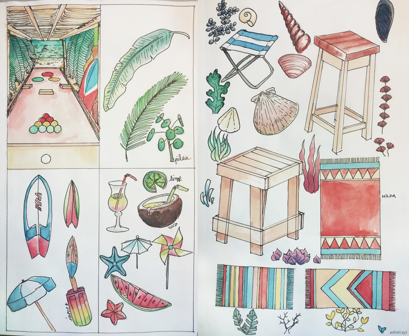 Watercolor concept art and research