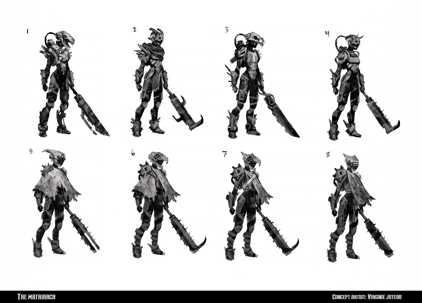 After we selected the most suited silhouettes, I added a bit more textures to give a more industrial/damaged look.