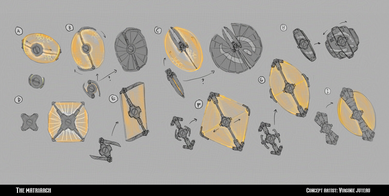 The students also had the idea early on of having some kind of mechanical shield. I tested something a bit more sci-fi as well. After a while, the shield was removed entirely and we kept only the sword.