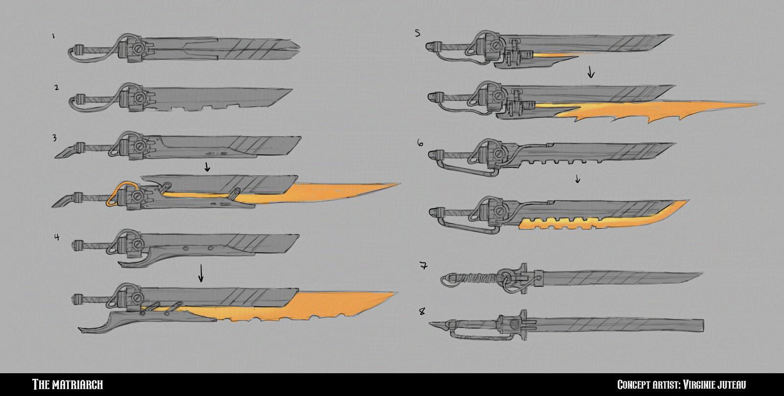 The students wanted a mechanical sword that would open, but it had to look industrial. We took inspiration from Xenoblade and Meet Your Maker.