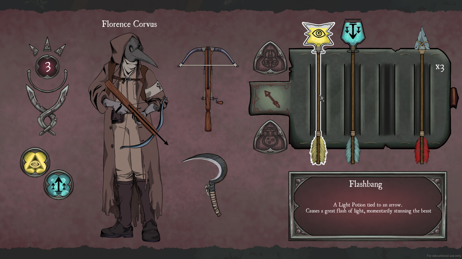 In-game screenshot of the arrow part of the inventory