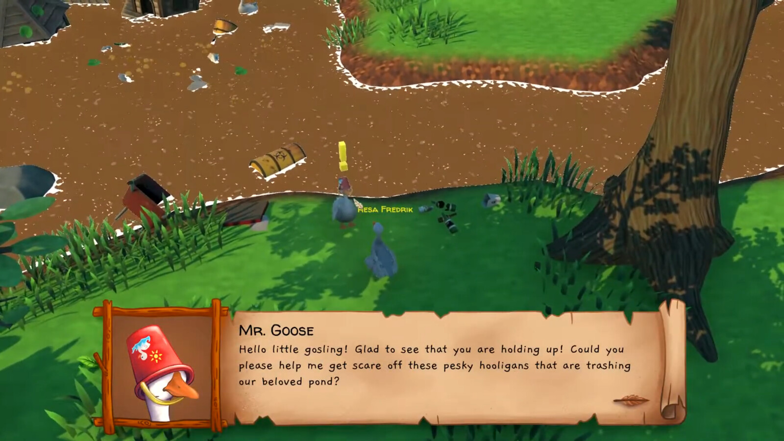 Trailer screenshot of the dialogue UI and character sprite (1/2)