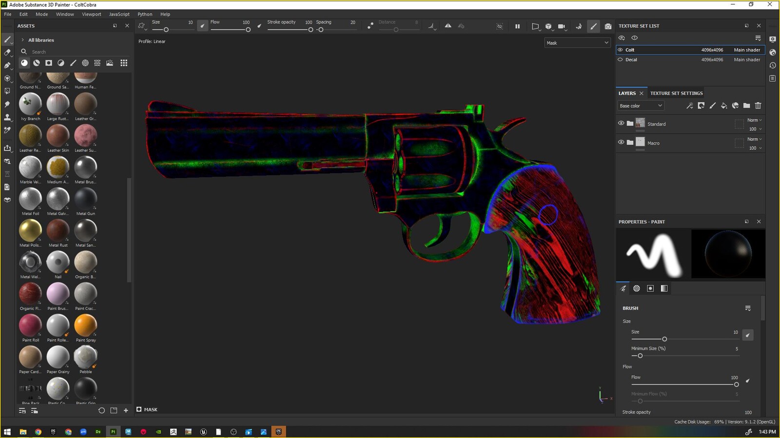 This is the Mask Preview in the Painter Viewport (R:Wear, G:Dirt, B:Damage, A:Smudges