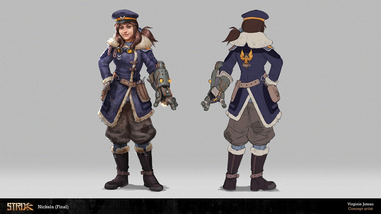 Nickela is the main character in Strix. She used to be in the military, but now spends her time salvaging and doing repairs on her ship.