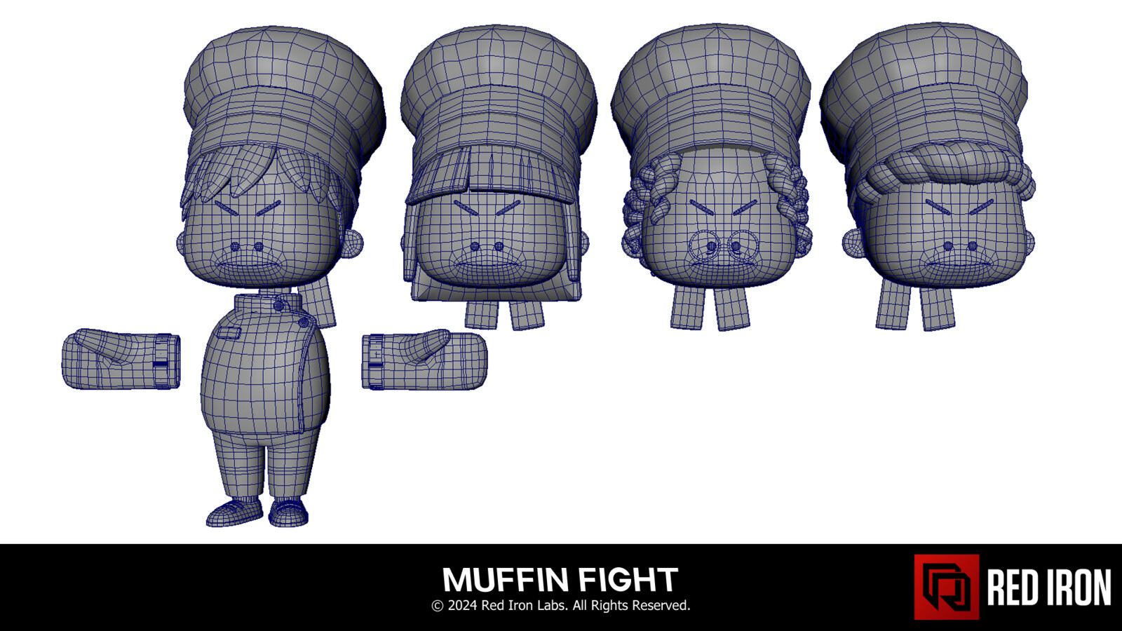 Here are their wireframes. They're built to be modular for future customization, but the hair and textures are the real differences for now.