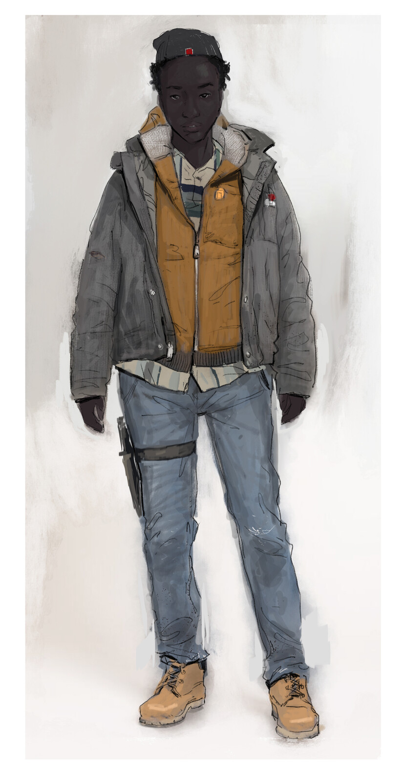 The primary character in the trailer. Very quick and relaxed concepts, I could see her in my mind fairly well. Blur came back with some edits that would be easier to animate, but she still retained the overall 'vibe.'