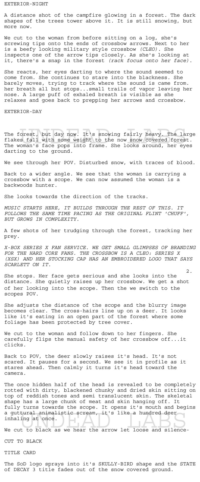 The original 'deer' script. Based on an friends idea, there were two different endings and written in less than two hours.