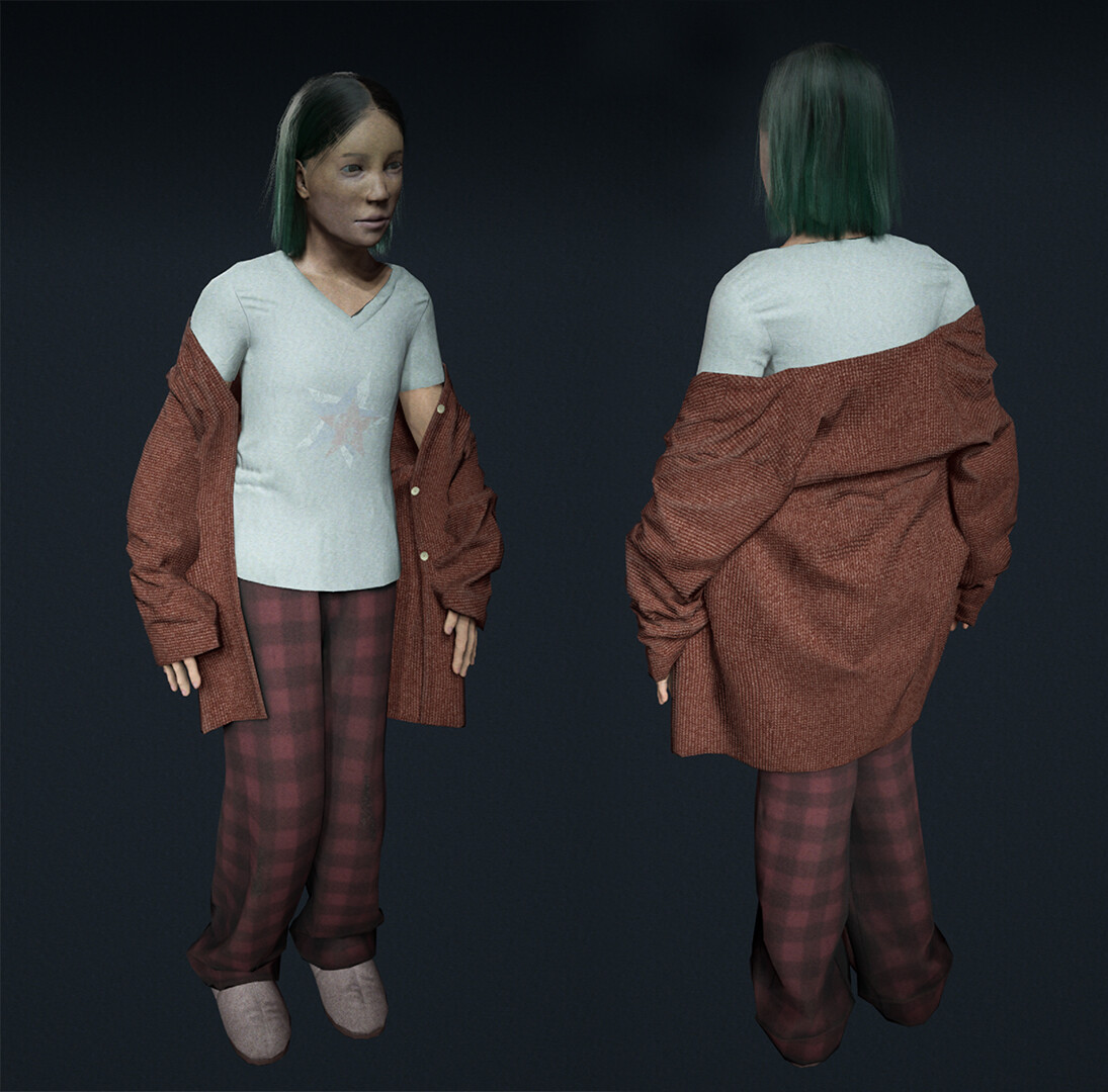 The model rigged and posed.