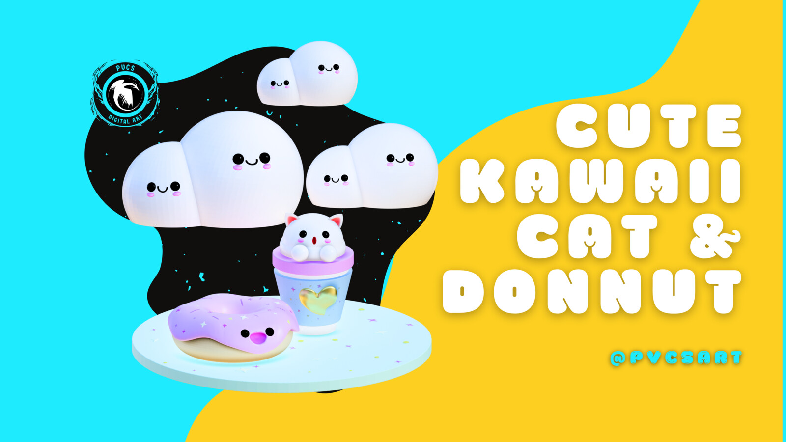 Sweet Dreams: Kawaii Cat, Cute Donuts, and Dreamy Clouds