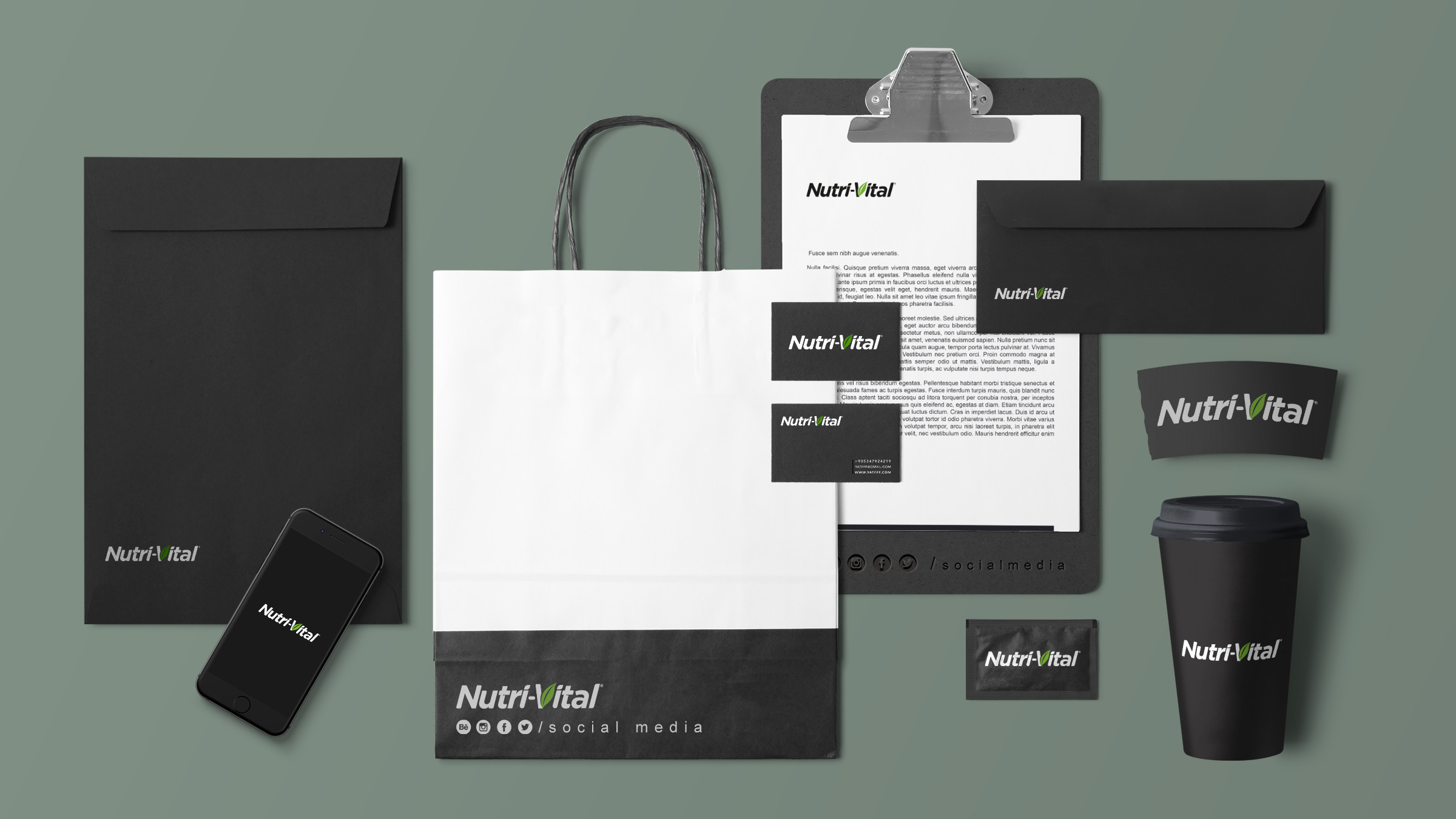 Nutri-Vital logo mock-up on various print items