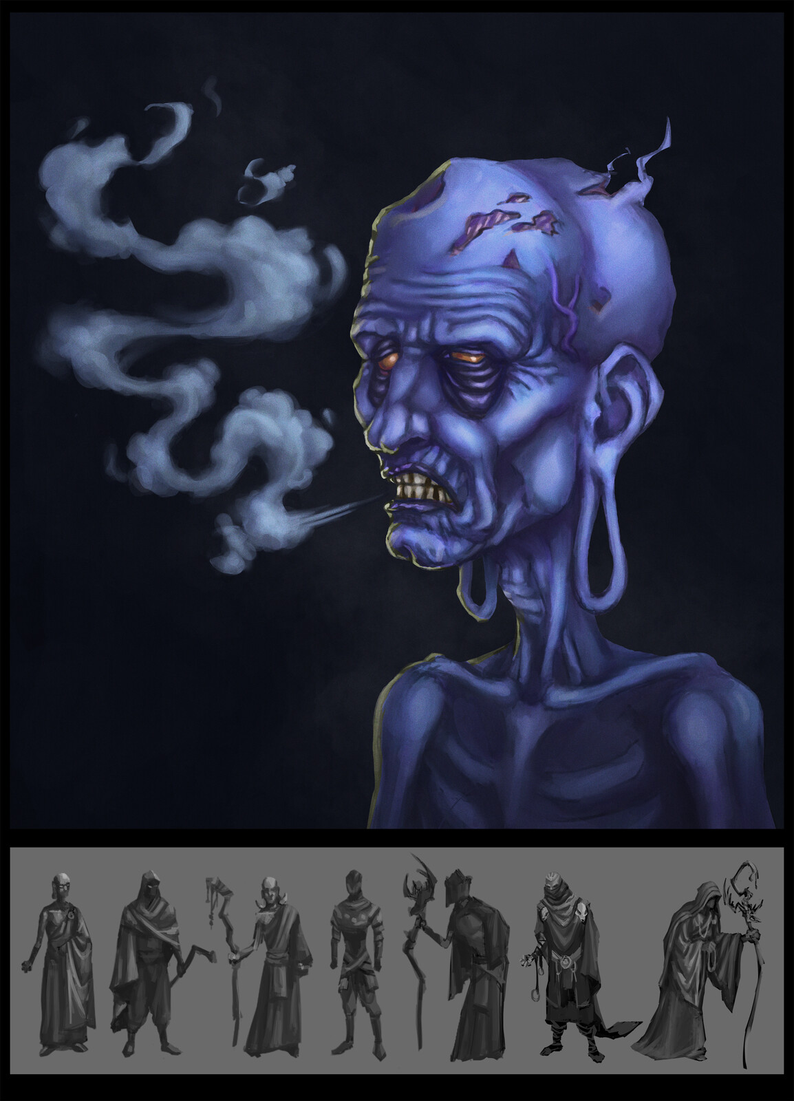 Initial character thumbs and portrait sketch