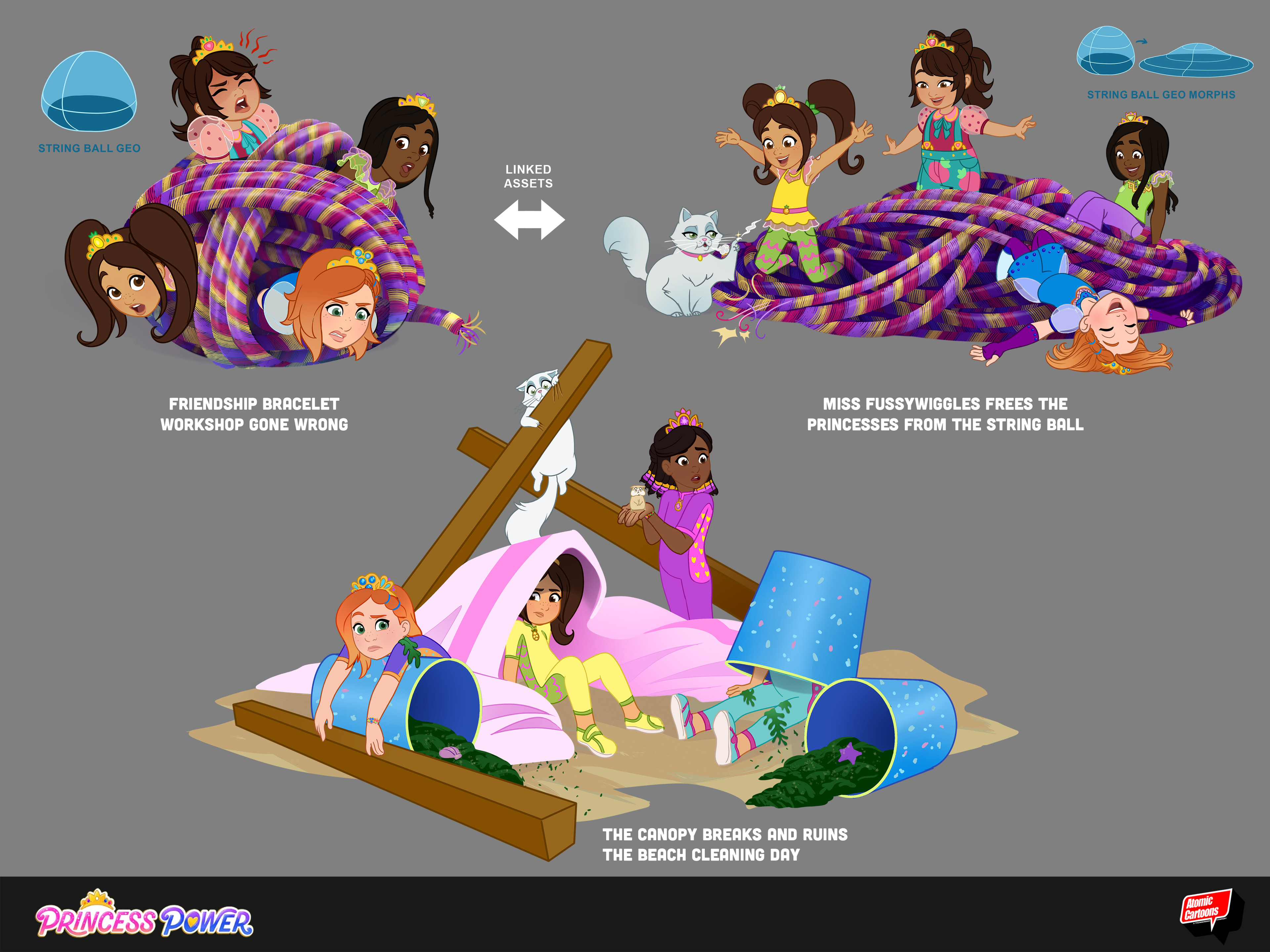Scenes with character and prop assembly