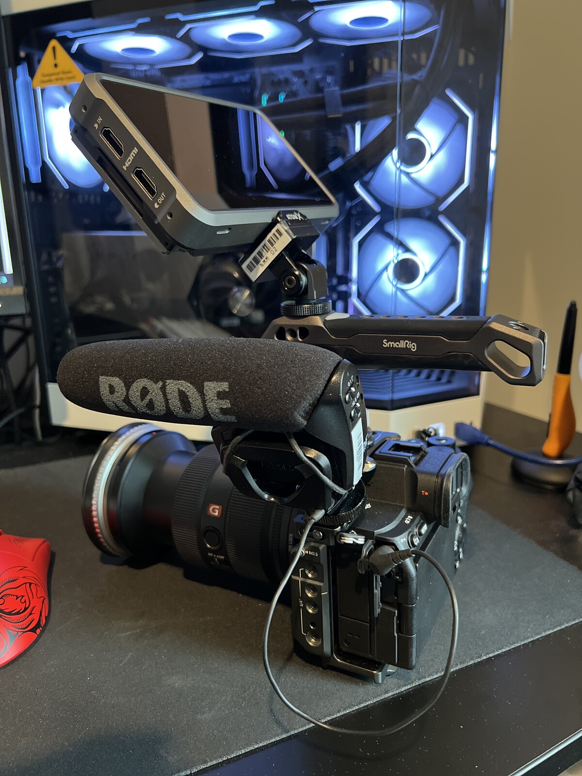 Video Camera Rig: Sony Alpha 7 IV + FE 24-70mm F2.8 GM II + Rode Shotgun + Atmos Ninja V Video Monitor