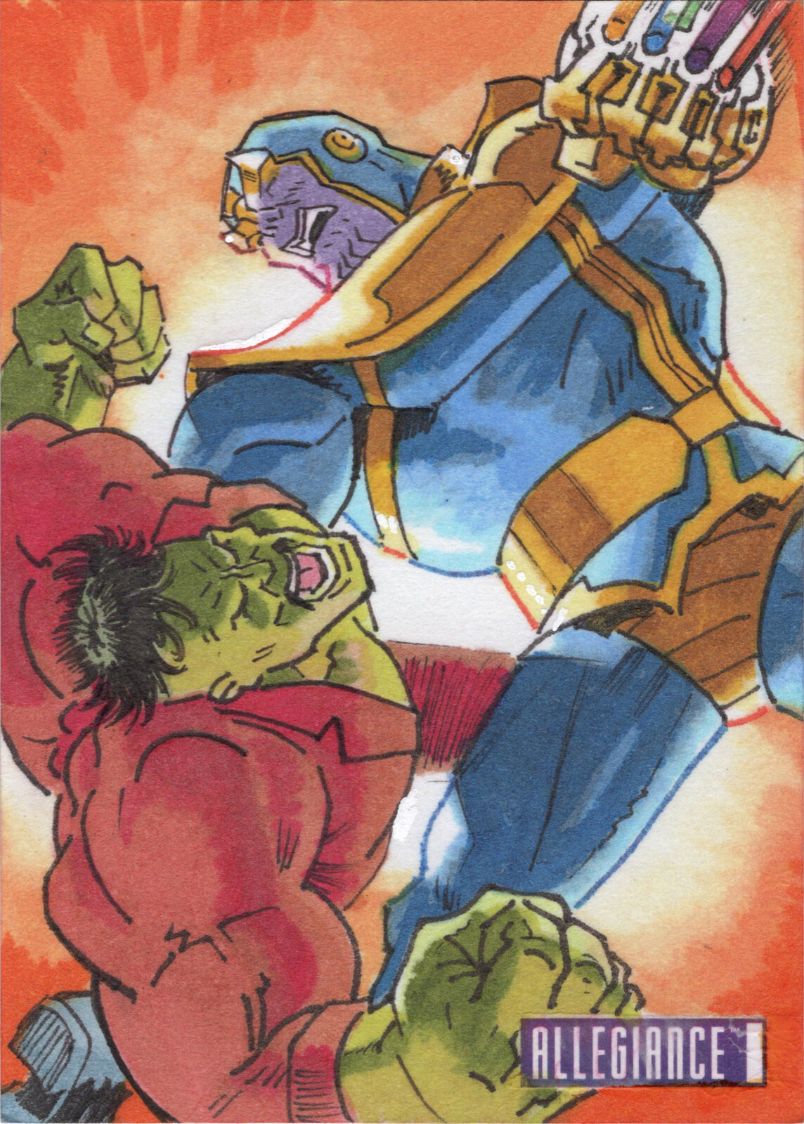 Hulk v Thanos - Upper Deck Infinity Trilogy Marvel Allegiance Sketchcard