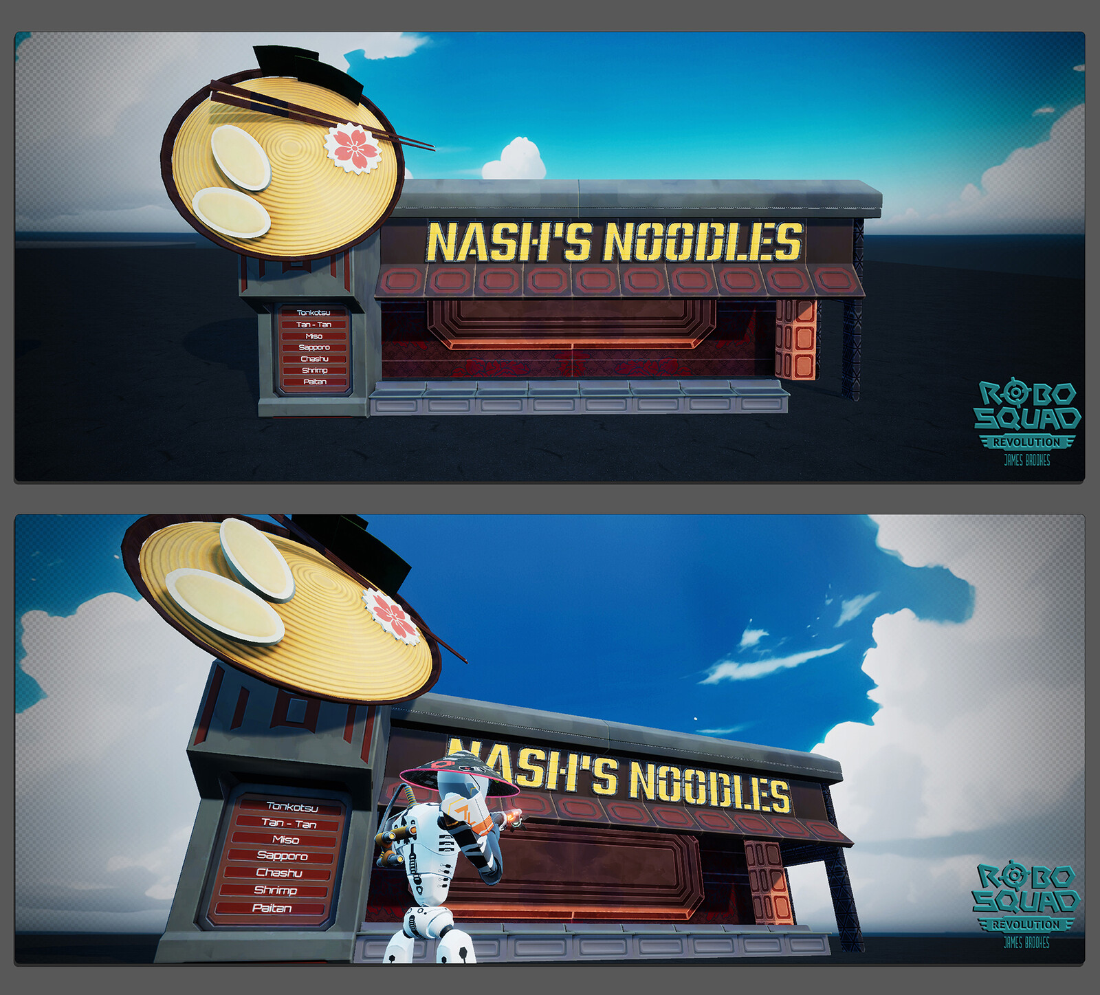 Asset Lineup
in-editor (above), in-game (lower)