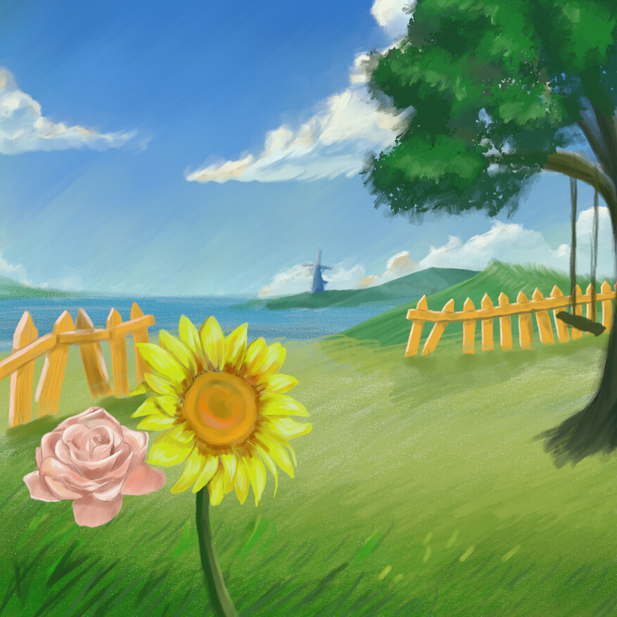 adding fence, rose and a bloddy awful tree