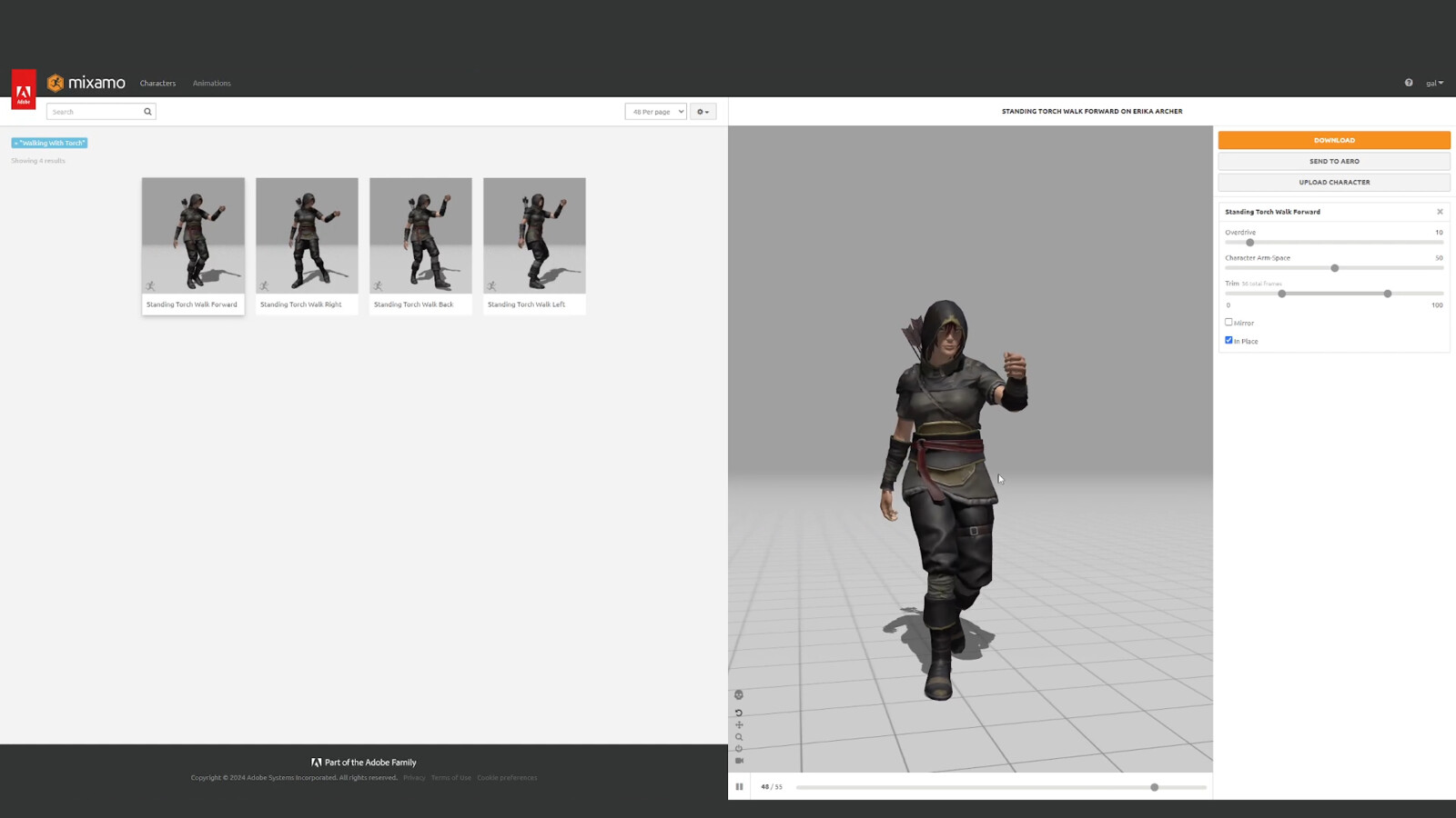 Mixamo Page, used for character animation the character 