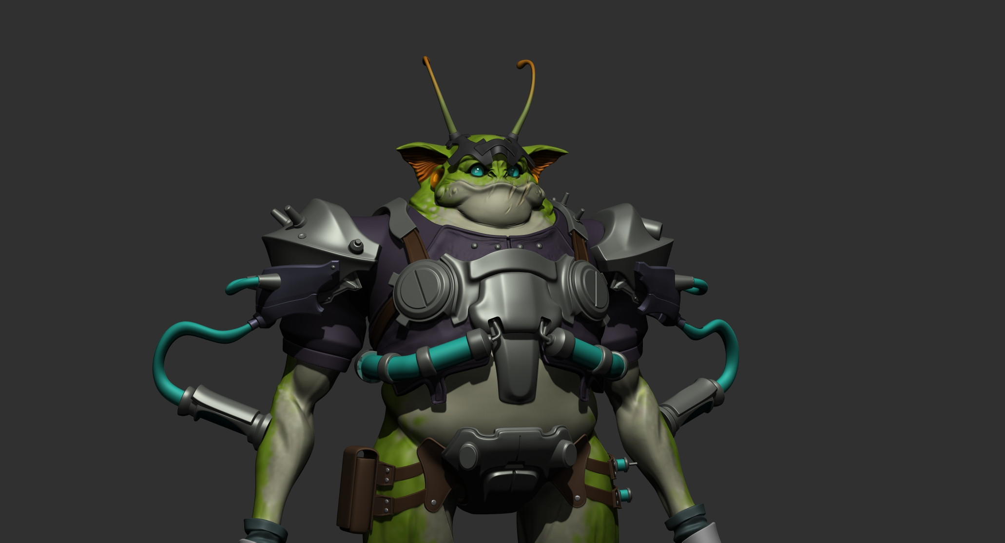 Frog /1 Had fun creating a non human character concept with a technical mix of organic and hard surface details. Focus was on learning new workflows with Blender. 