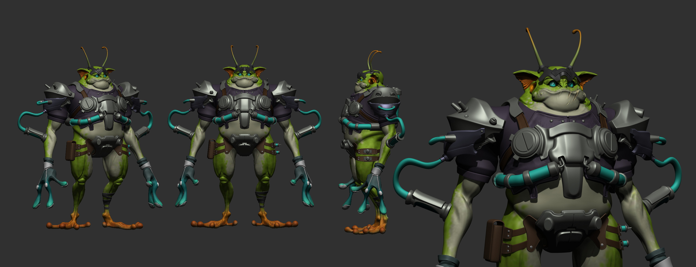 Frog /2 This project was for trying some non destructive hard surface techniques and trialing sculpting in Blender. 