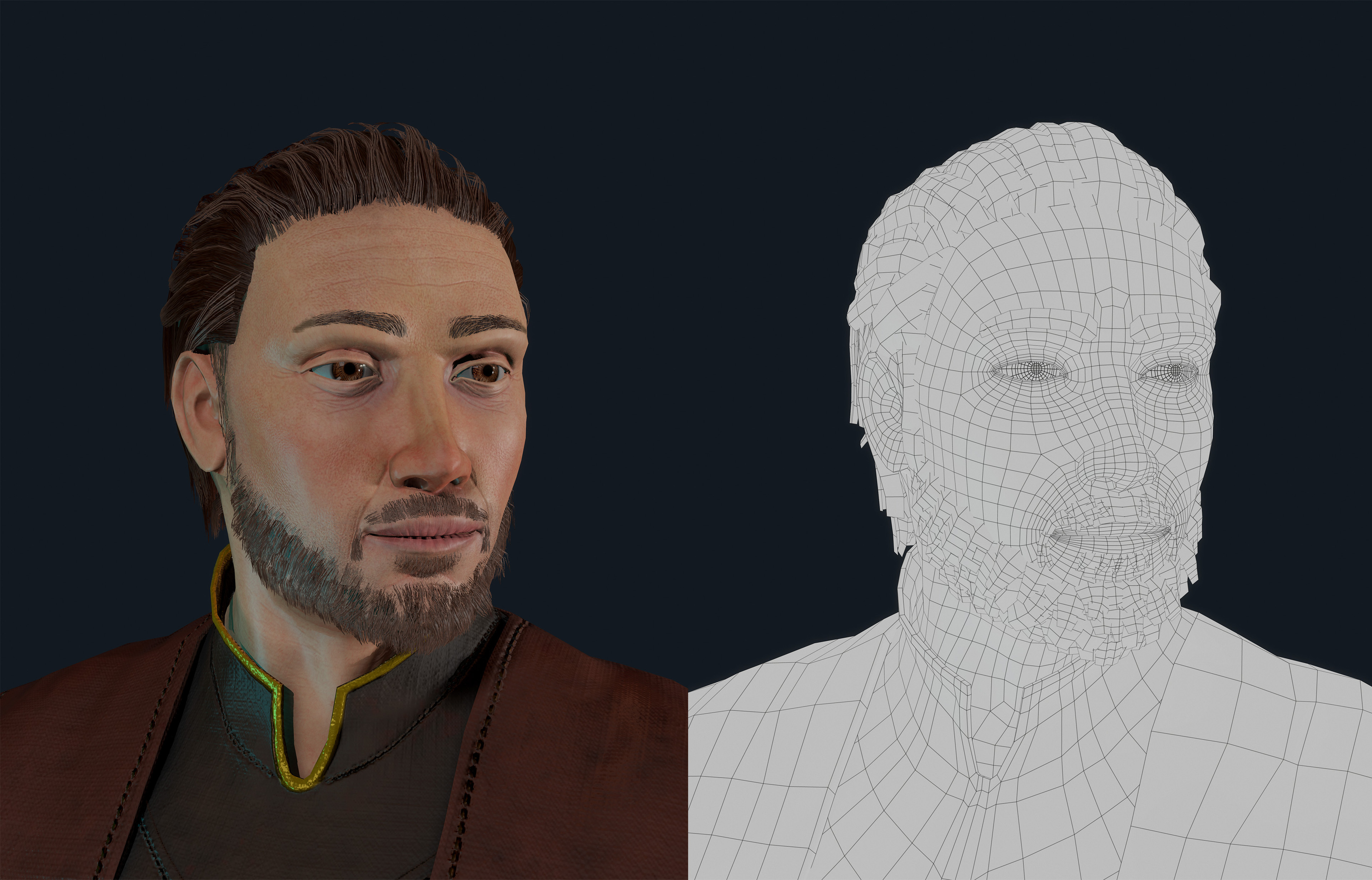 Face Close Up with Wireframe