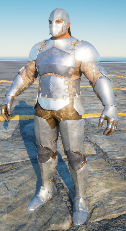 Male metal armor.  Also made female versions.  Unfortunately I didn't have enough time to get a good render before I was laid off.
Based off the original Ark Survival armor set.