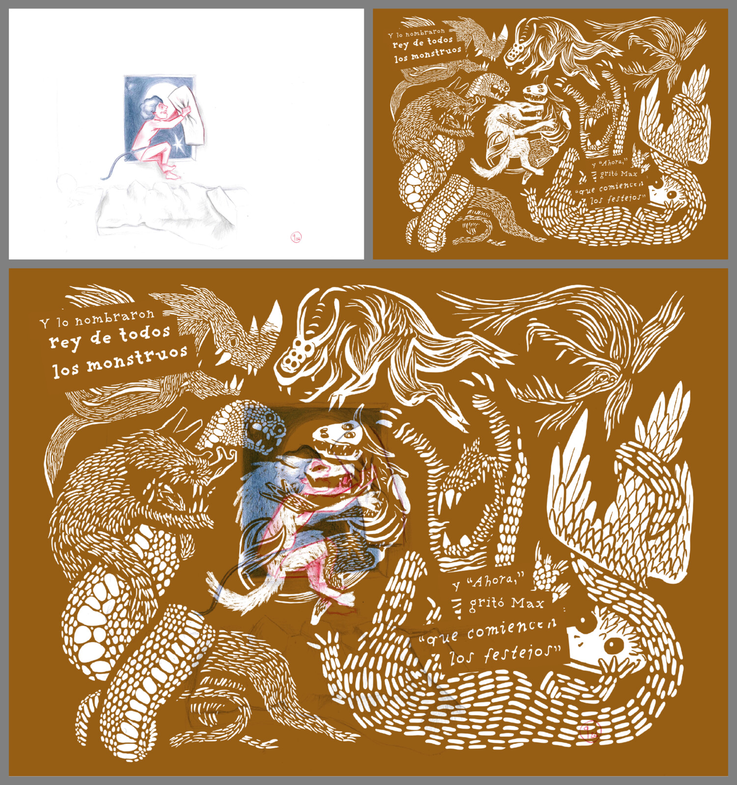 On this page, Max begins playing with various animals, only to reveal he's actually playing with his pillow.