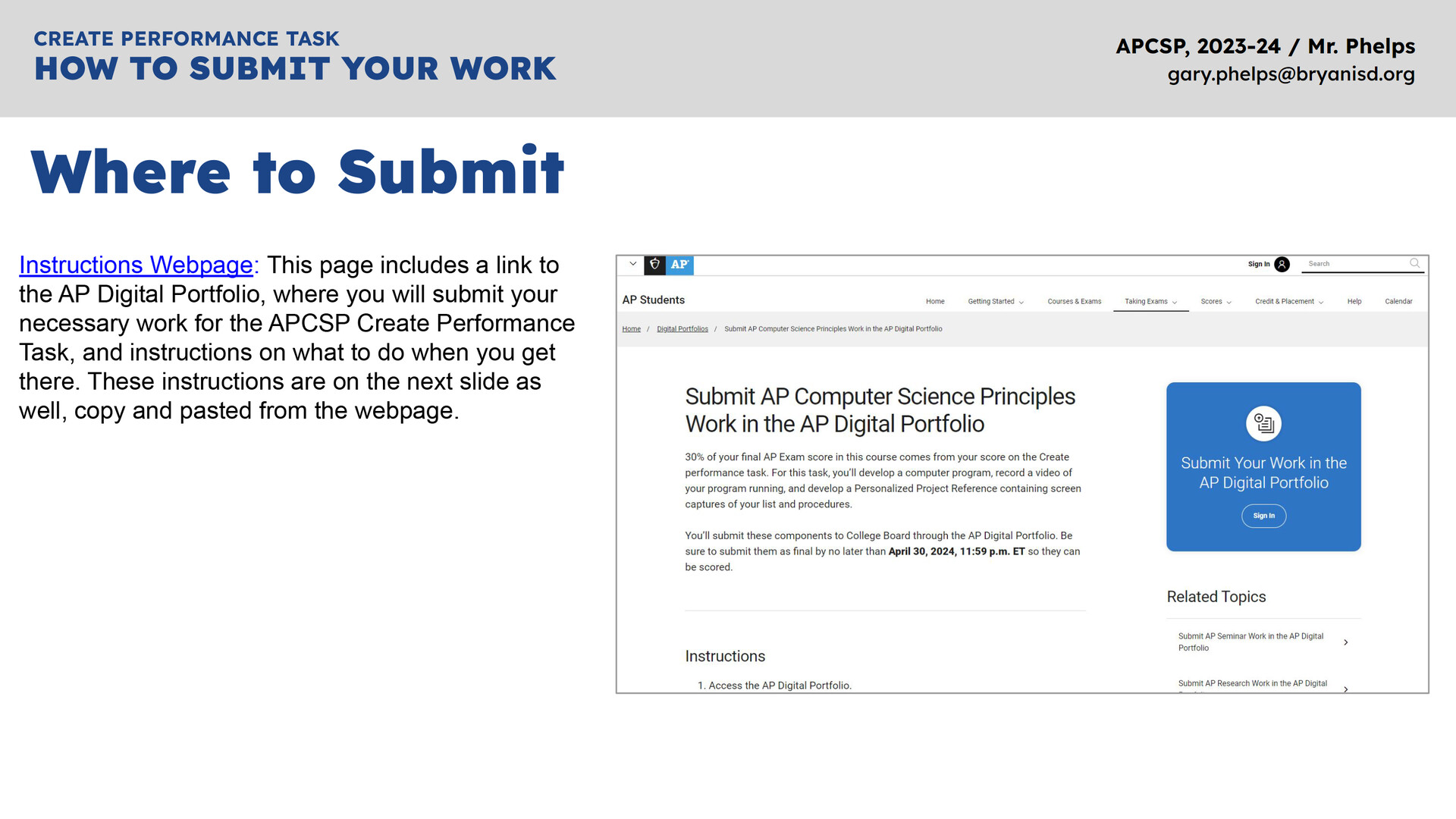 Gary Phelps - Slides, AP Computer Science Principles Create Performance ...