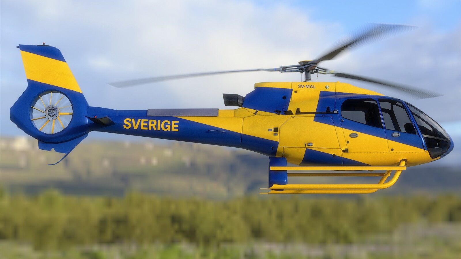 Helicopter Airbus H130 - Scandinavia Pack - Livery Sverige (Sweden) - Rendering 3