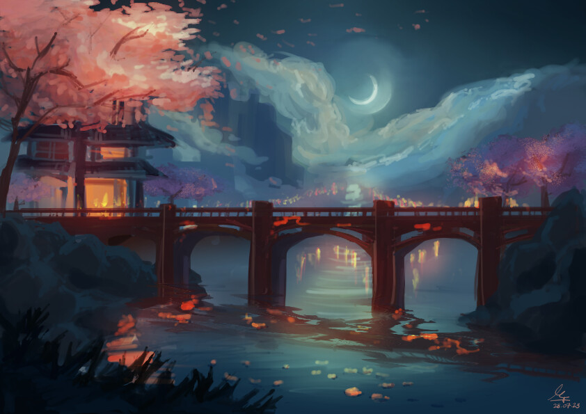 ArtStation - Nighttime in Spring