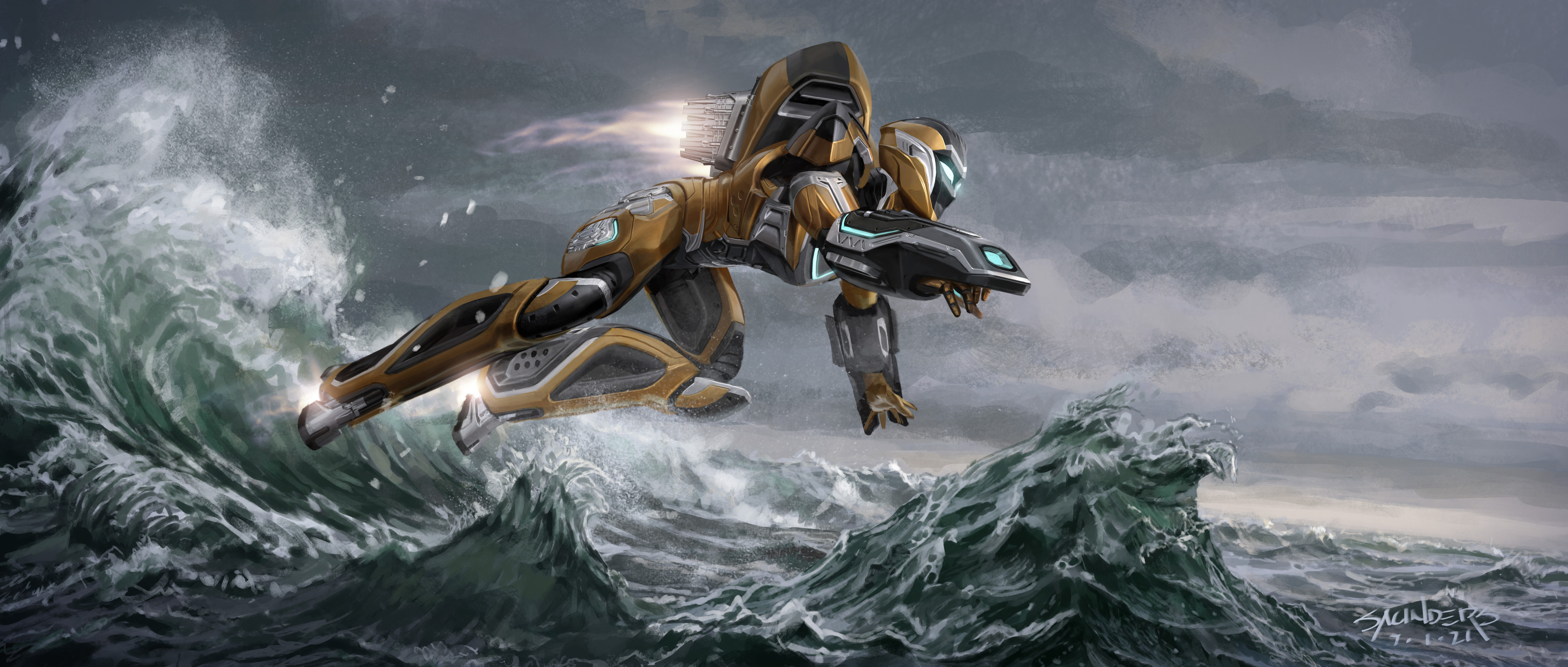 I imagined Ironheart making quick turns by "banking" against waves like a surfer. 