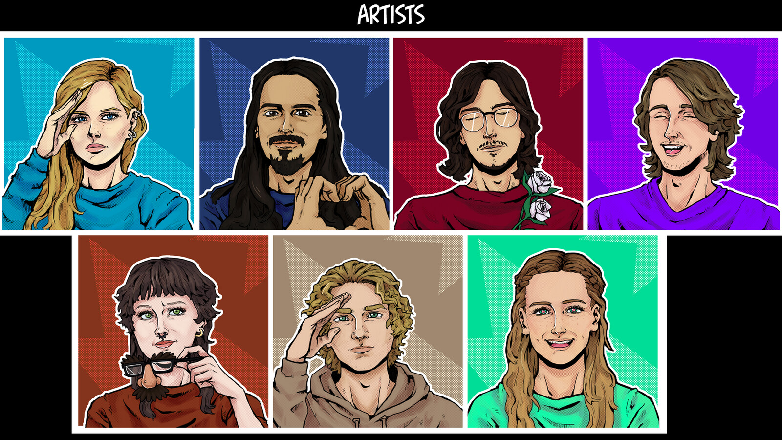 Credits pictures drawn by me. 
I wanted them to tell me favorite color and discord emoji. 

From left to right; Fanny, Frank, Gabriel, Hampus, Linnea, Malte, Mariah (me)