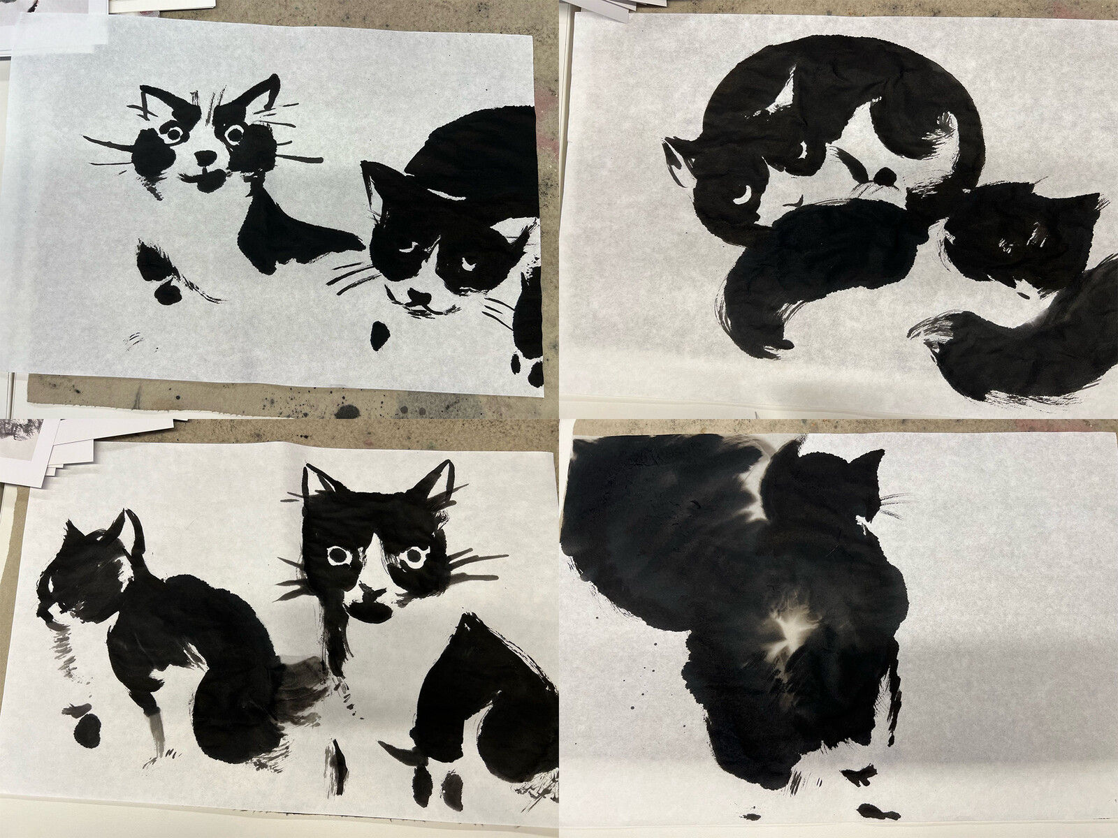 ink painting of my cats