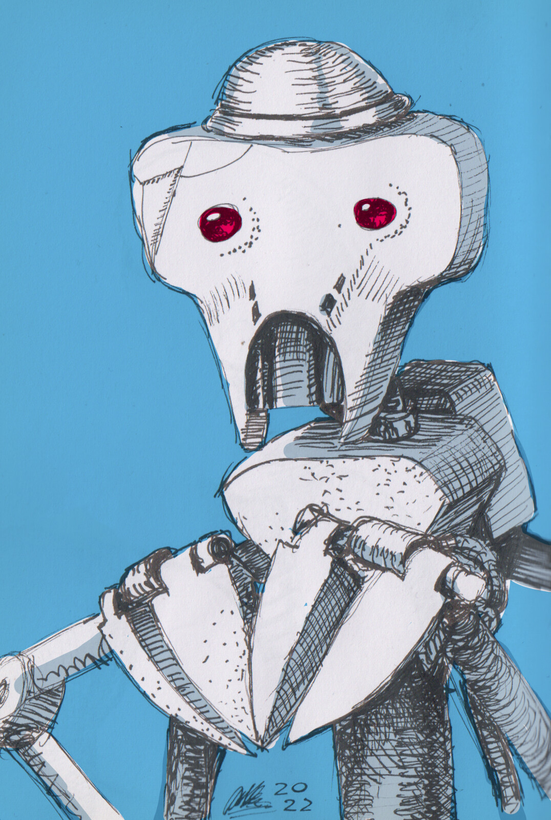 Gentle Droid - ink on A6 paper coloured on phone