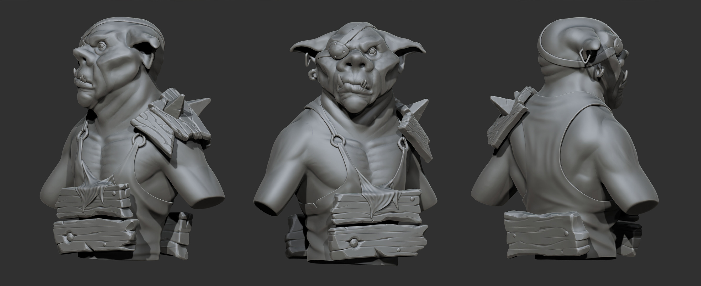 High poly render from Zbrush. Time to sculpt was relatively low, with the planks being the main problem on how to tackle.