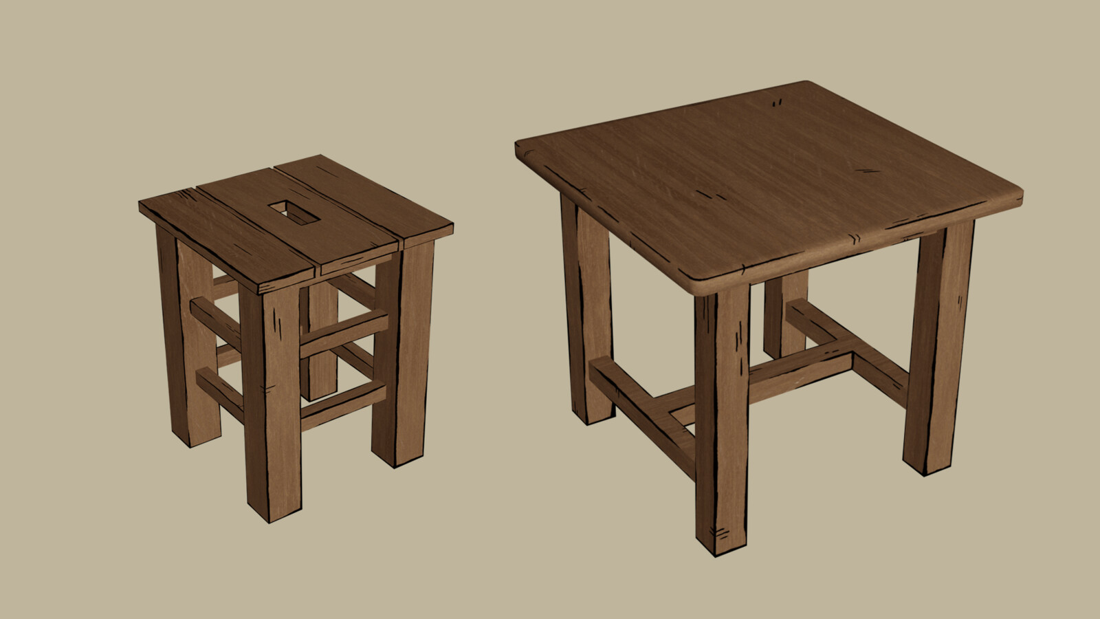 Stool &amp; Table - Modelling