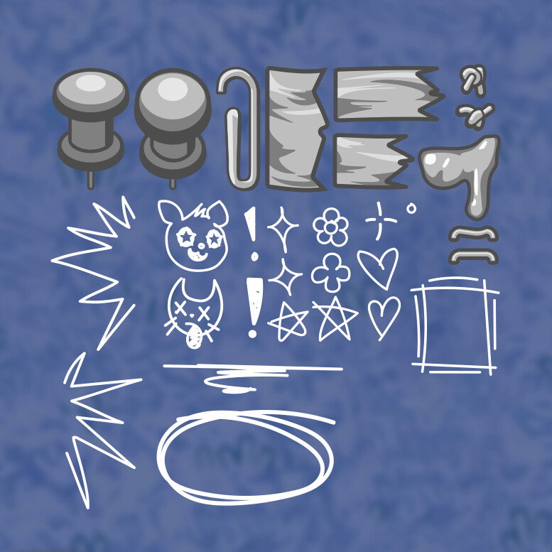 Decals to lend to the DIY style of the game's UI, designed with modularity in mind, and colored in-engine