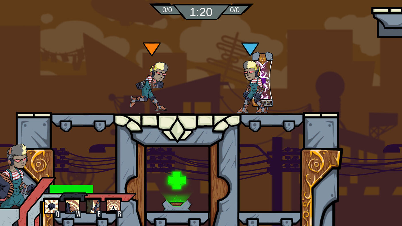 The gameplay portion contains a HUD that's reactive to user input and interactions, the hero's portrait flashes and health bar decays when hit, the skills replenish in a radial progress bar,