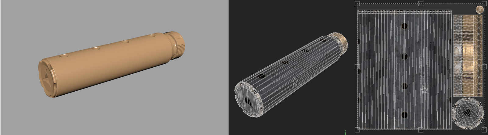 Highpoly, Wireframe, and UVs